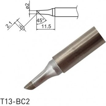 Жало для паяльника HAKKO T13 коническое со скосом ⌀2×11.5 мм, ⌀2×2.1 мм 45° T13-BC2
