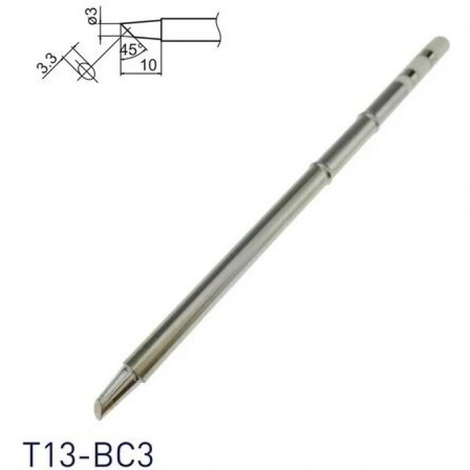 Жало для паяльника коническое со скосом HAKKO T13 ⌀3×10 мм, ⌀3×3.3 мм 45° T13-BC3