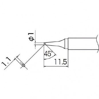 Жало для паяльника HAKKO T13 конический со скосом ⌀1×11.5 мм, ⌀1×1.1 мм 45° T13-BCF1