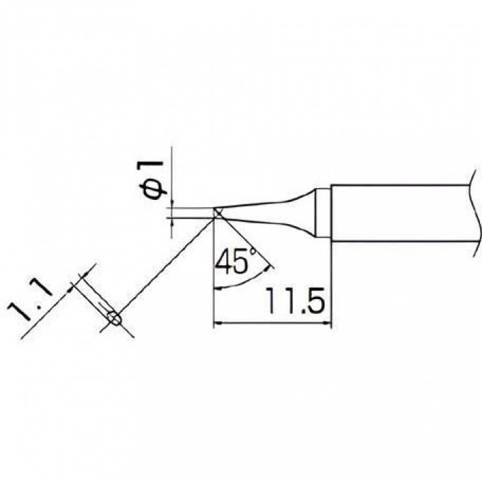 Жало для паяльника HAKKO T13 конический со скосом ⌀1×11.5 мм, ⌀1×1.1 мм 45° T13-BCF1
