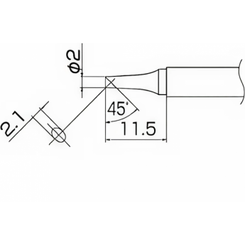 Жало для паяльника коническое со скосом HAKKO T13 ⌀2×11.5 мм, ⌀2×2.1 мм 45° T13-BCF2