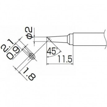 Жало для паяльника HAKKO T13 микроволна ⌀2×11.5 мм, 2.1×0.9×1.8 мм 45° T13-BCM2