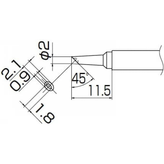 Жало для паяльника HAKKO T13 микроволна ⌀2×11.5 мм, 2.1×0.9×1.8 мм 45° T13-BCM2