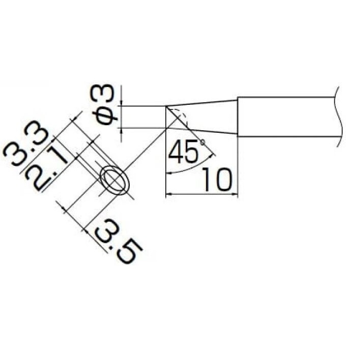 Жало для паяльника HAKKO T13 микроволна ⌀3×10 мм, 3.3×2.1×3.5 мм 45° T13-BCM3