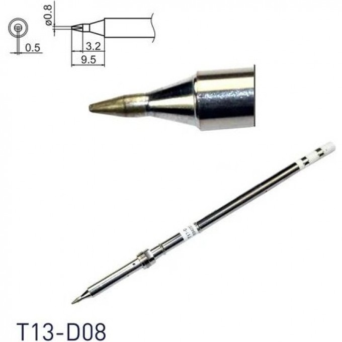 Жало для паяльника клиновидное HAKKO T13 Серия ⌀0.8×9.5 мм, 0.5×3.2 мм T13-D08
