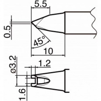 Жало для паяльника HAKKO T20 сложной формы с проушиной 3.2×5.5×10 мм 45° T20-1611
