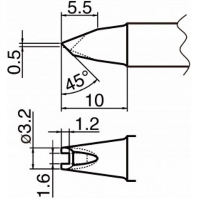 Жало для паяльника HAKKO T20 сложной формы с проушиной 3.2×5.5×10 мм 45° T20-1611