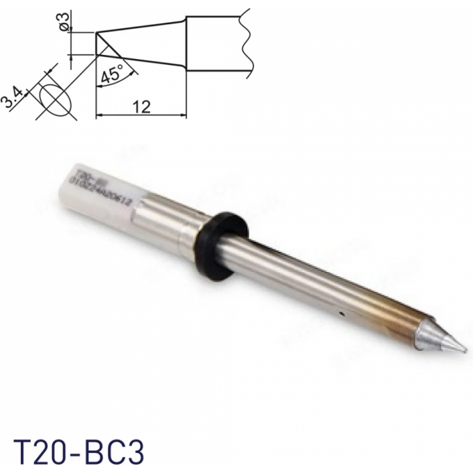 Жало для паяльника коническое со скосом HAKKO T20 3×12 мм 45° T20-BC3