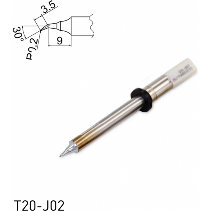 Жало для паяльника коническое изогнутое HAKKO Серия T20 R 0.2×3.5×9 мм 30° T20-J02