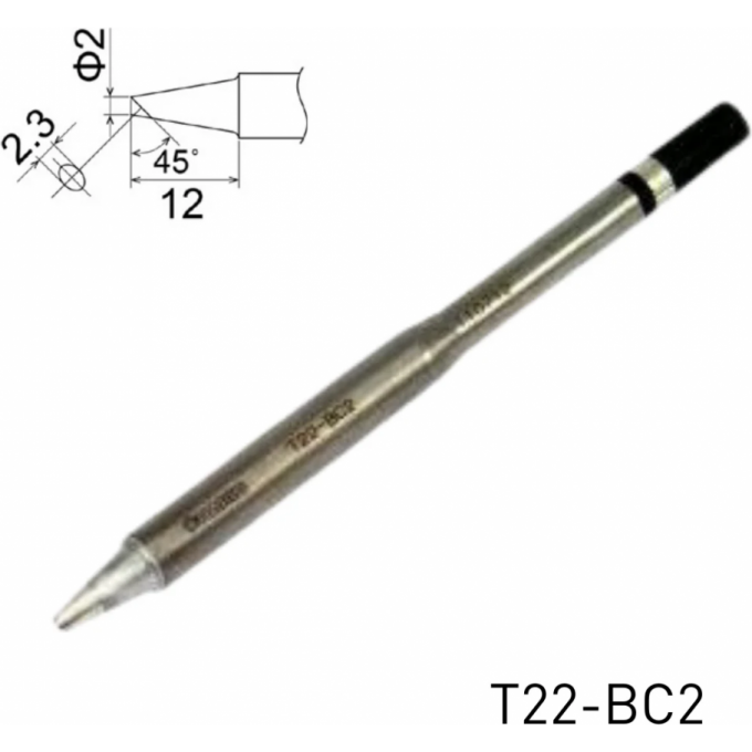 Жало для паяльника HAKKO коническое со скосом ⌀2×12 мм 45° T22-BC2
