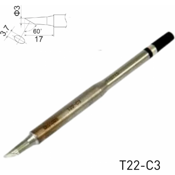 Жало для паяльника HAKKO T22 коническое со скосом ⌀3×17 мм 60° T22-C3