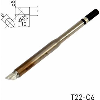 Жало для паяльника коническое со скосом HAKKO T22 ⌀6×10 мм 45° T22-C6