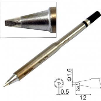Жало для паяльника клиновидное HAKKO T22 Серия T22D16 ⌀1.6×12 мм T22-D16