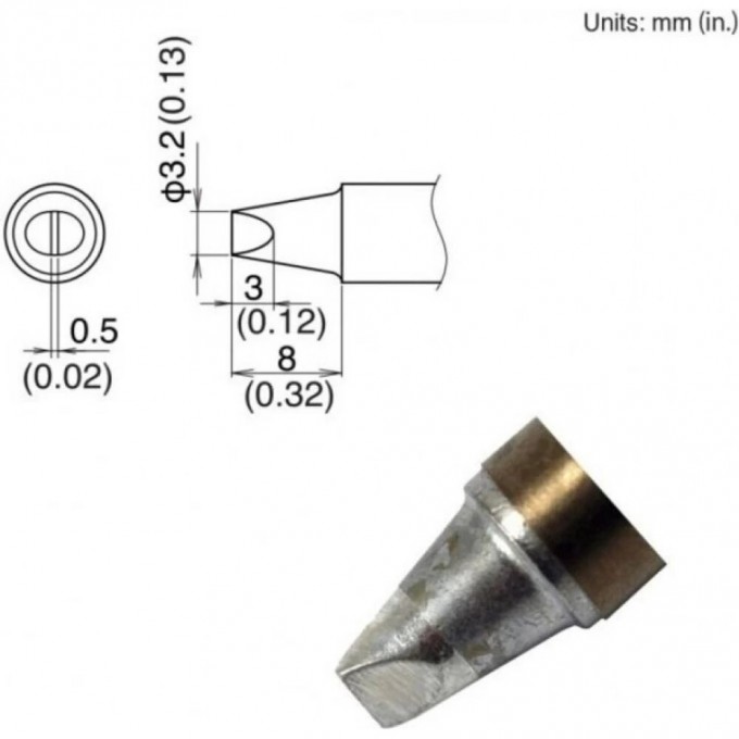 Жало для паяльника клиновидное HAKKO T22 Серия T22D32 ⌀3.2×8 мм T22-D32