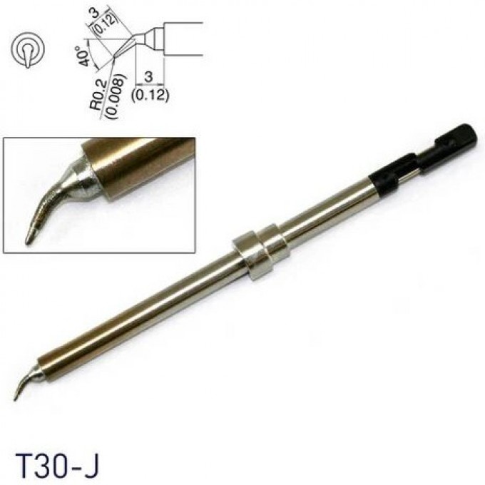 Жало для паяльника коническое изогнутое HAKKO T30 R0.2×3×3 мм 40° T30-J