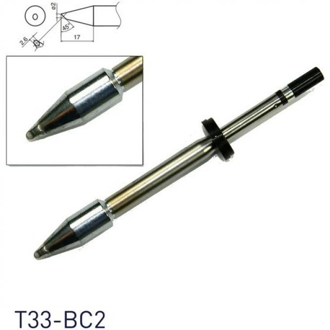 Паяльное жало коническое со скосом HAKKO T33 ⌀2×2.6×17 мм 45° T33-BC2