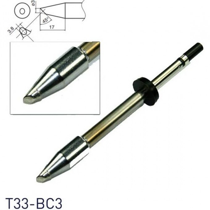 Паяльное жало коническое со скосом HAKKO T33 ⌀3×3.8×17 мм 45° T33-BC3