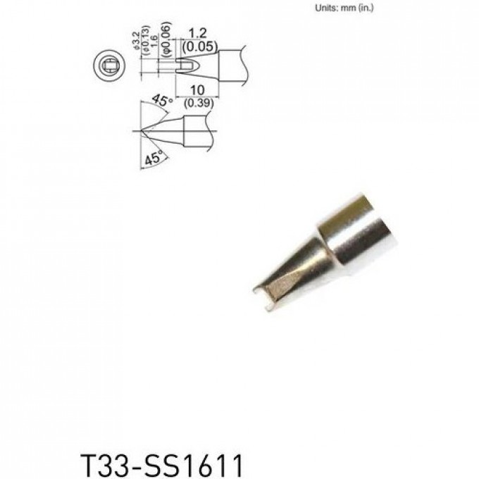 Паяльное жало с проушиной HAKKO T33SS1611 ⌀3.2×10 мм 45° T33-SS1611