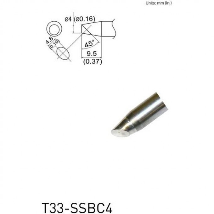 Паяльное жало коническое со скосом HAKKO T33 Series ⌀4 × 4.8 × 9.5 мм 45° T33-SSBC4