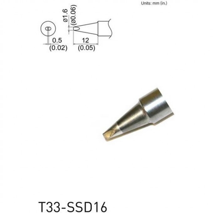 Паяльное жало клиновидное HAKKO ⌀1.6×0.5×12 мм T33-SSD16
