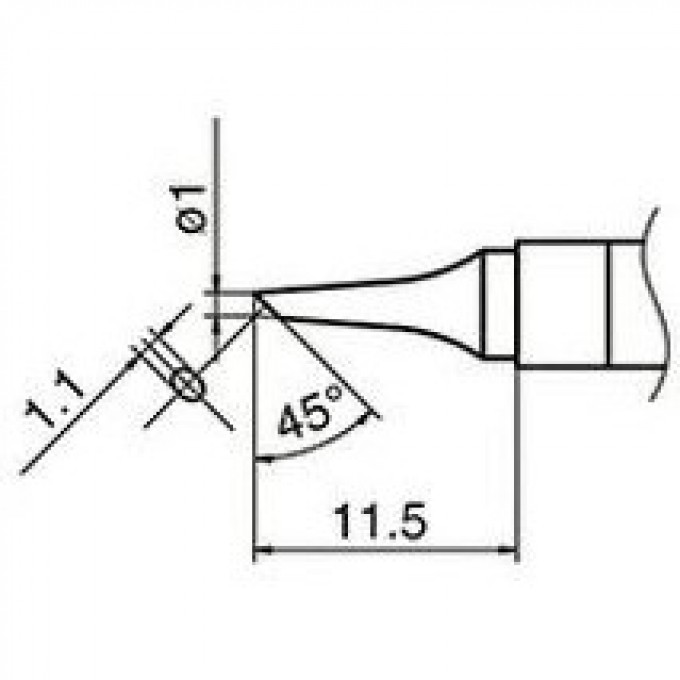 Паяльное жало HAKKO T36 коническое со скосом ⌀1×1.1×11.5 мм 45° для паяльника FN1102 T36-BC1