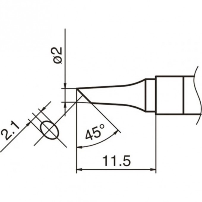 Паяльное жало коническое со скосом HAKKO Серия T36 ⌀2×2.1×11.5 мм 45° T36-BC2