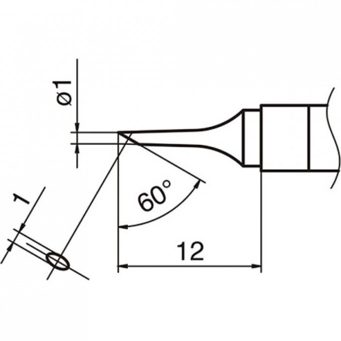 Паяльное жало HAKKO коническое со скосом ⌀1×1×12 мм 60° T36-C1