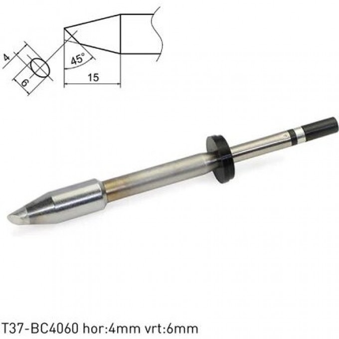 Паяльное жало коническое со скосом HAKKO T37 для паяльника FX8004 ⌀4×6×15 мм 45° T37-BC4060