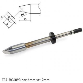 Паяльное жало HAKKO коническое со скосом ⌀6×9×13 мм 45° T37-BC6090
