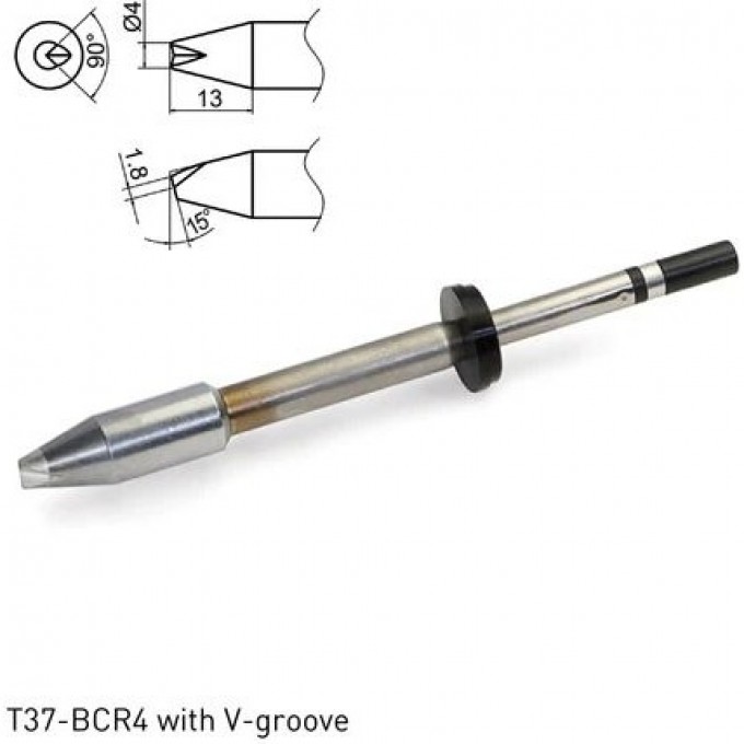 Паяльное жало HAKKO T37 сложной формы с V-образной канавкой для паяльника FX8004 ⌀4×13 мм 15° T37-BCR4
