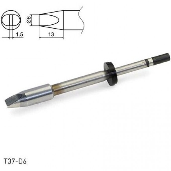 Паяльное жало клиновидное HAKKO T37D6 для паяльника FX8004 ⌀6×1.5×13 мм T37-D6