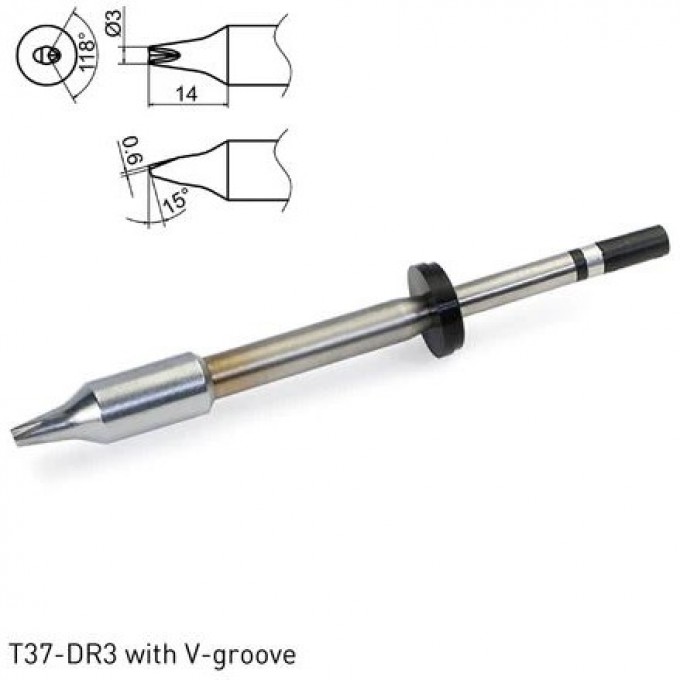 Паяльное жало HAKKO T37 сложной формы с V-образной канавкой ⌀3×14 мм 15° для паяльника FX8004 T37-DR3